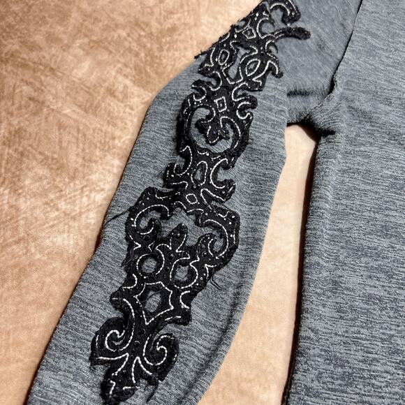 Miss Me Patchwork Rocaille Cardigan Sweater Deep V Button Up Indie Sleaze Goth - Picture 4 of 8